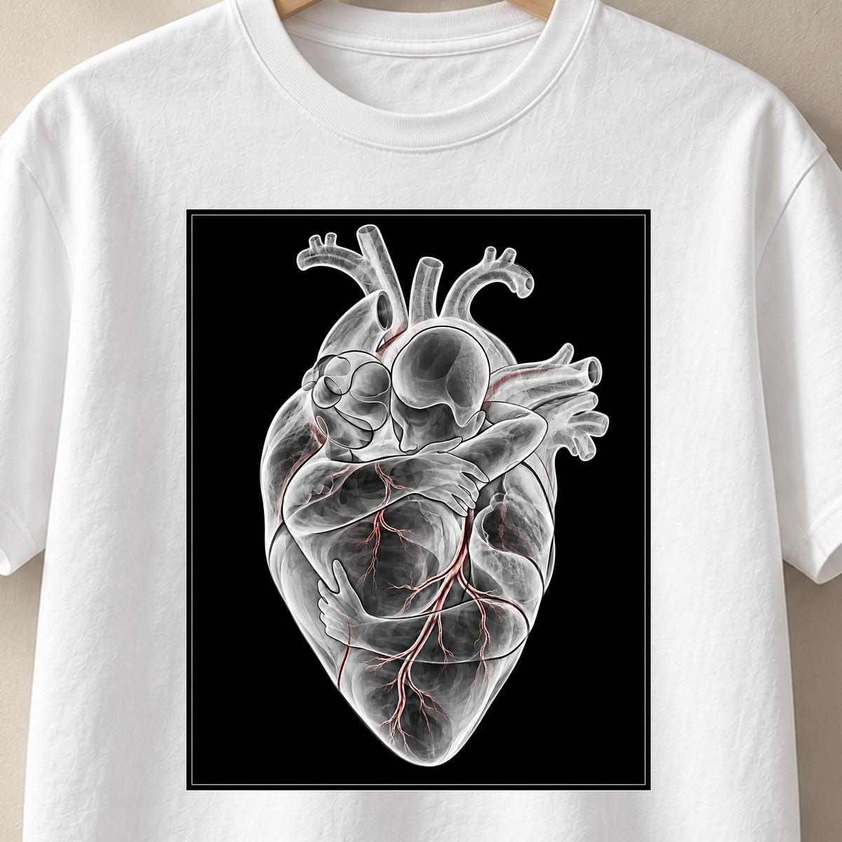 Zusammen im Herzen – Röntgen T-Shirt, Motiv als Nahaufnahme