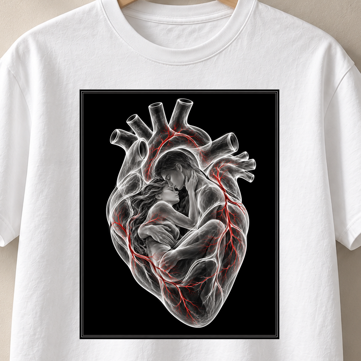 Liebe in roten Linien – Röntgen T-Shirt, Motiv als Nahaufnahme