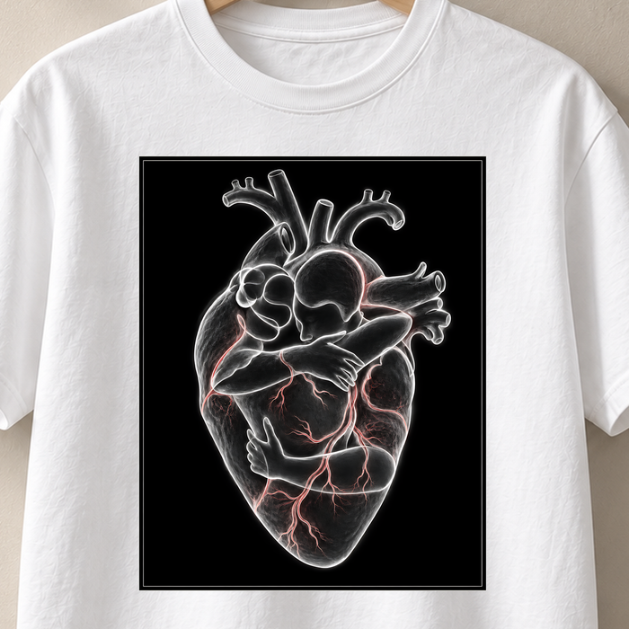 Herz an Herz – Röntgen T-Shirt, Motiv als Nahaufnahme