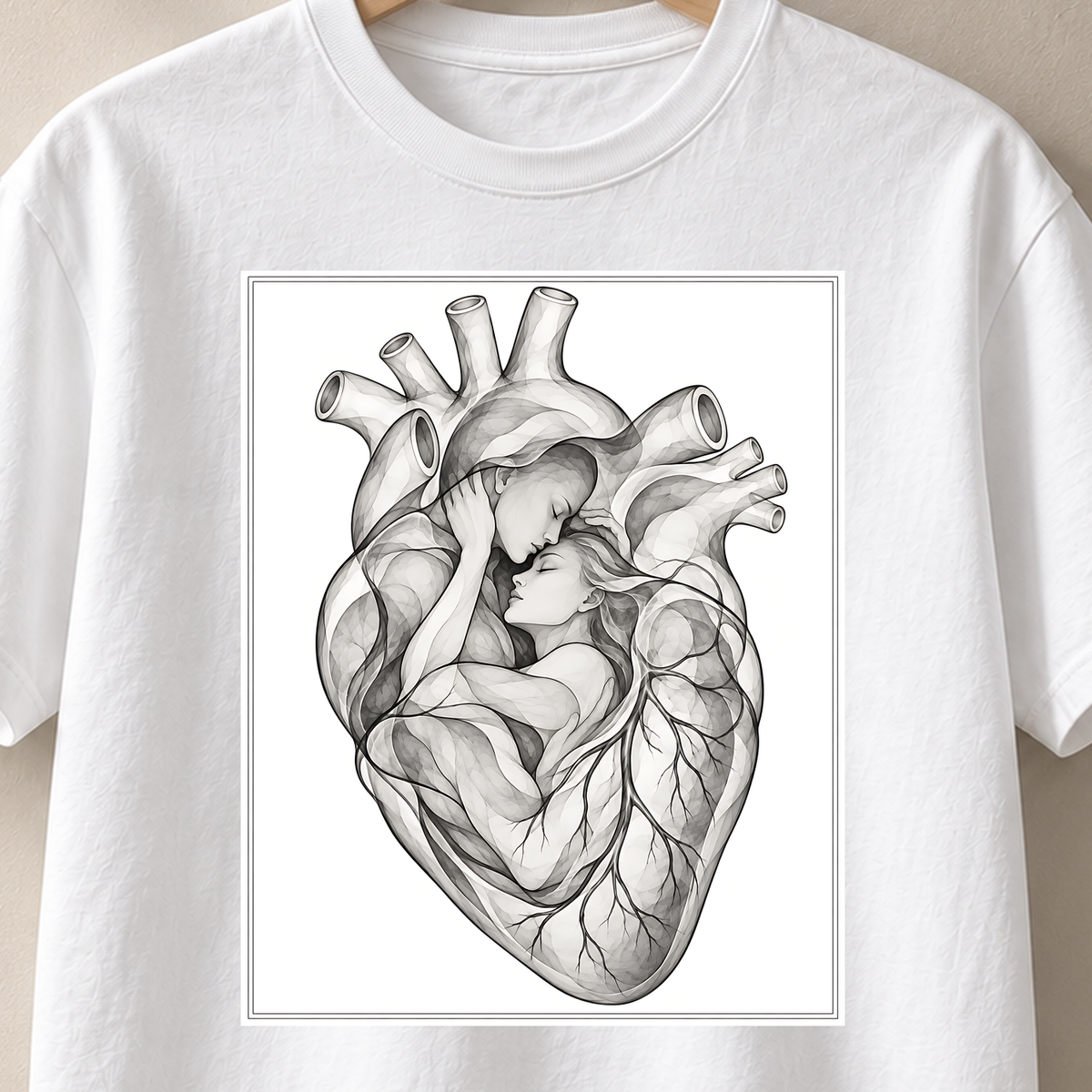 Zarte Herzensnähe – Röntgen T-Shirt, Motiv als Nahaufnahme