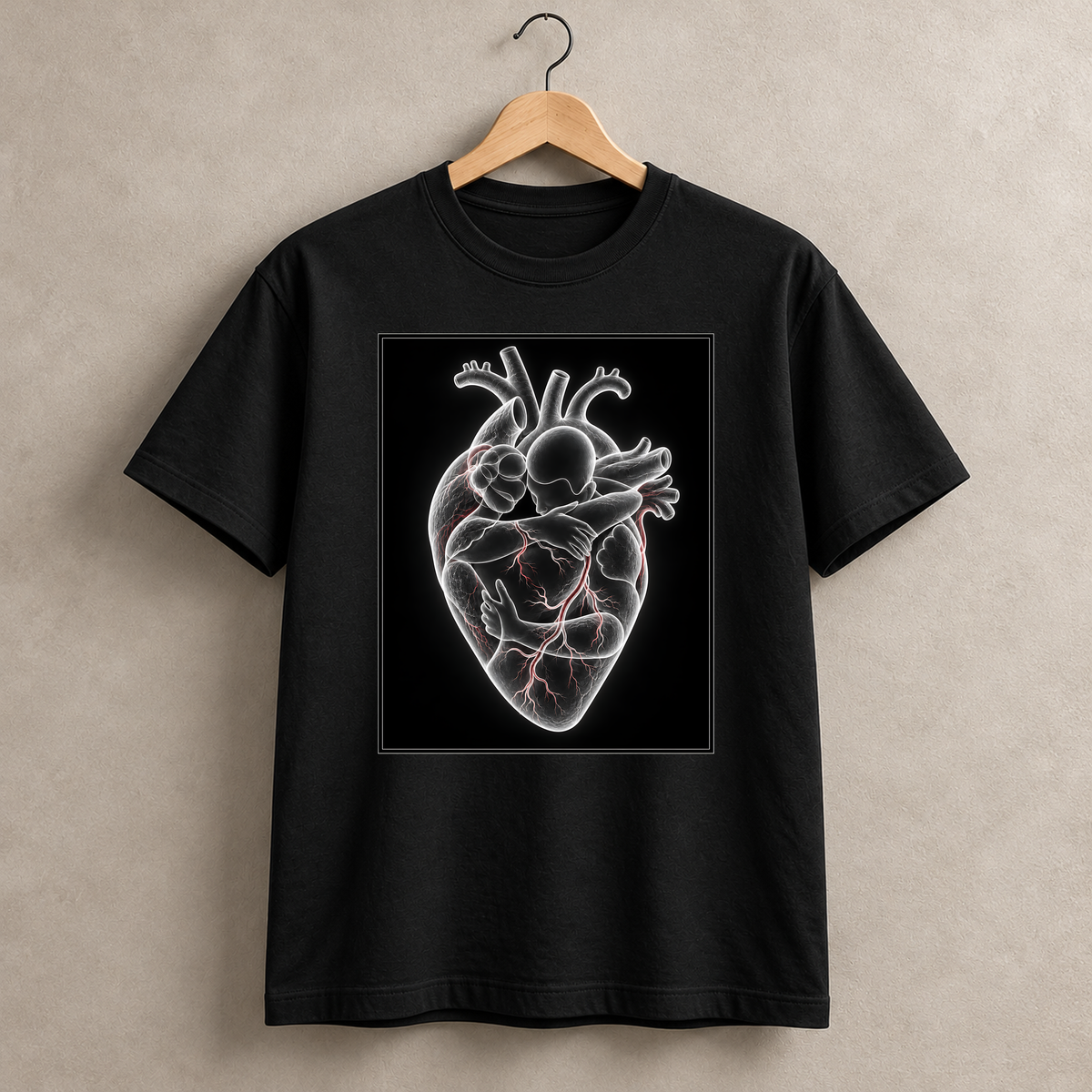 Umschlungen – schwarzes T-Shirt hängend