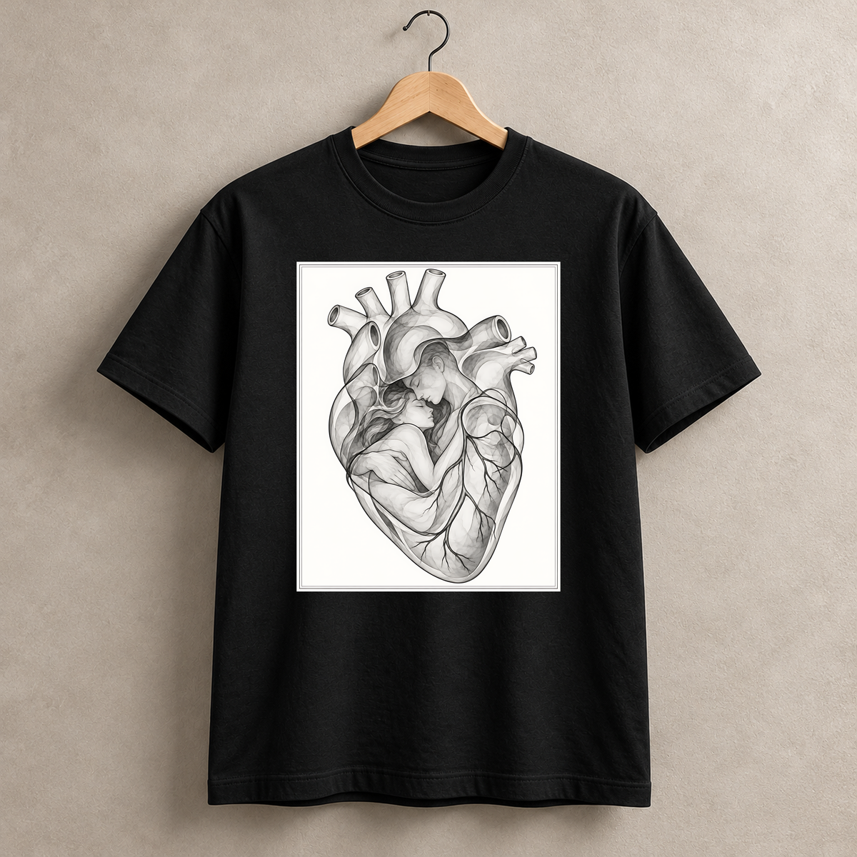 Einander nah – schwarzes T-Shirt hängend