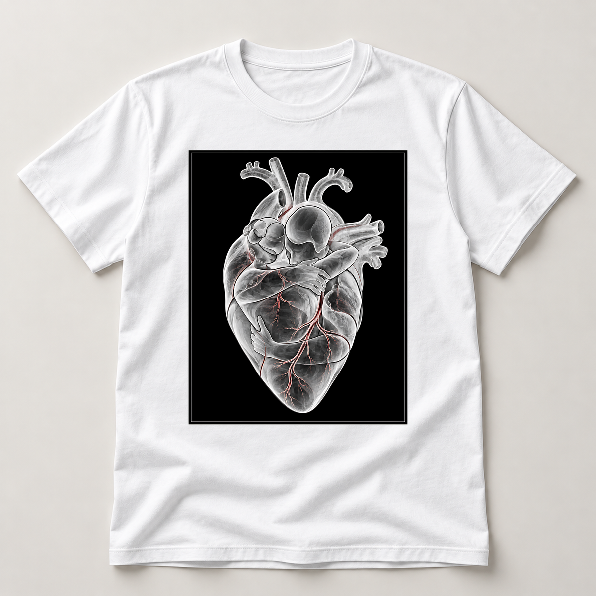 Zusammen im Herzen – weißes T-Shirt als flache Ansicht