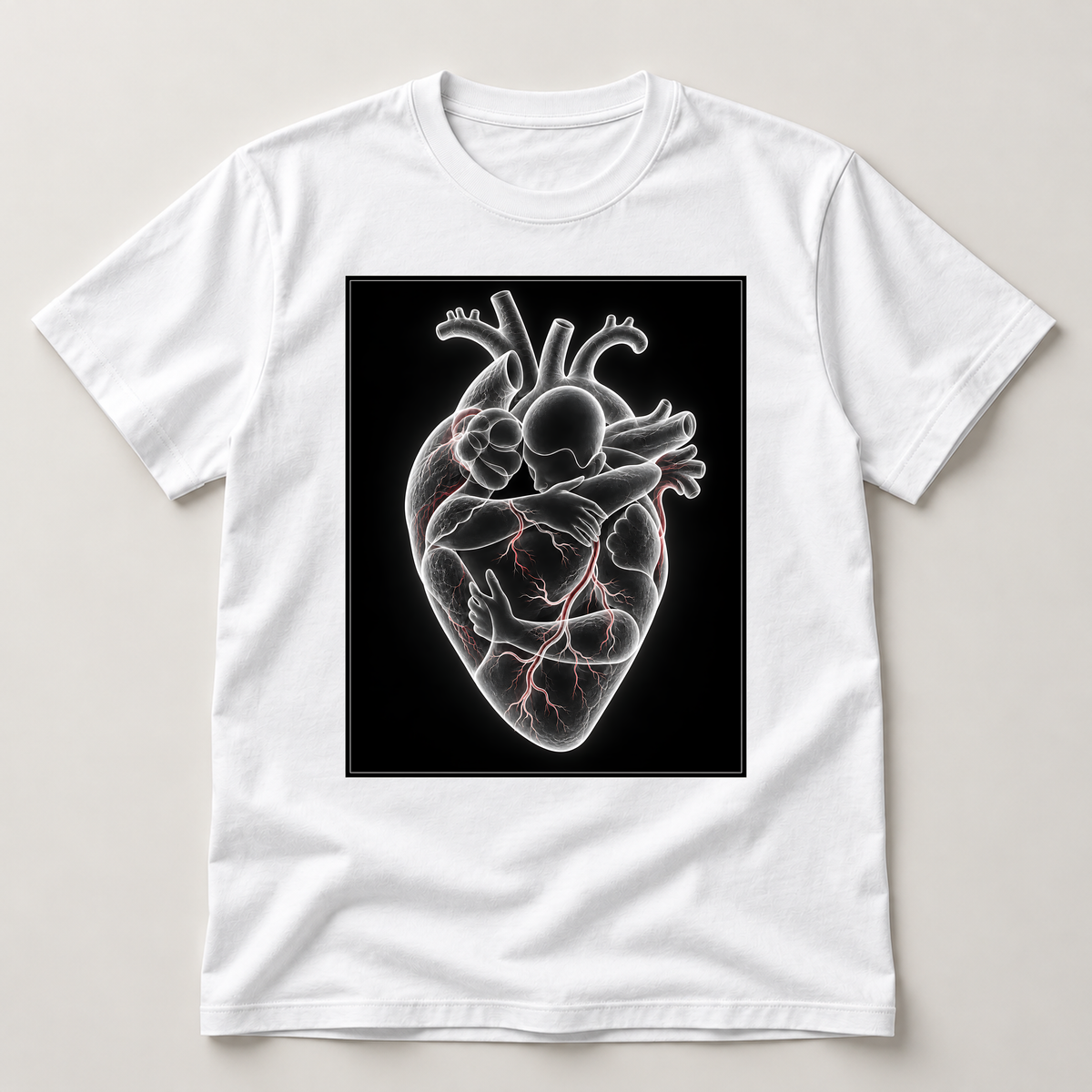 Umschlungen – weißes T-Shirt als flache Ansicht