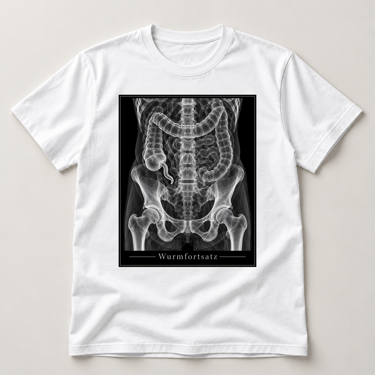 Wurmfortsatz – weißes T-Shirt als flache Ansicht