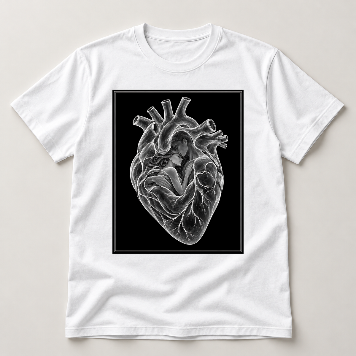 Vertrauter Augenblick – weißes T-Shirt als flache Ansicht