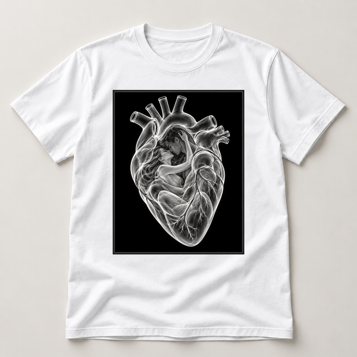 Im Herzen gehalten – weißes T-Shirt als flache Ansicht