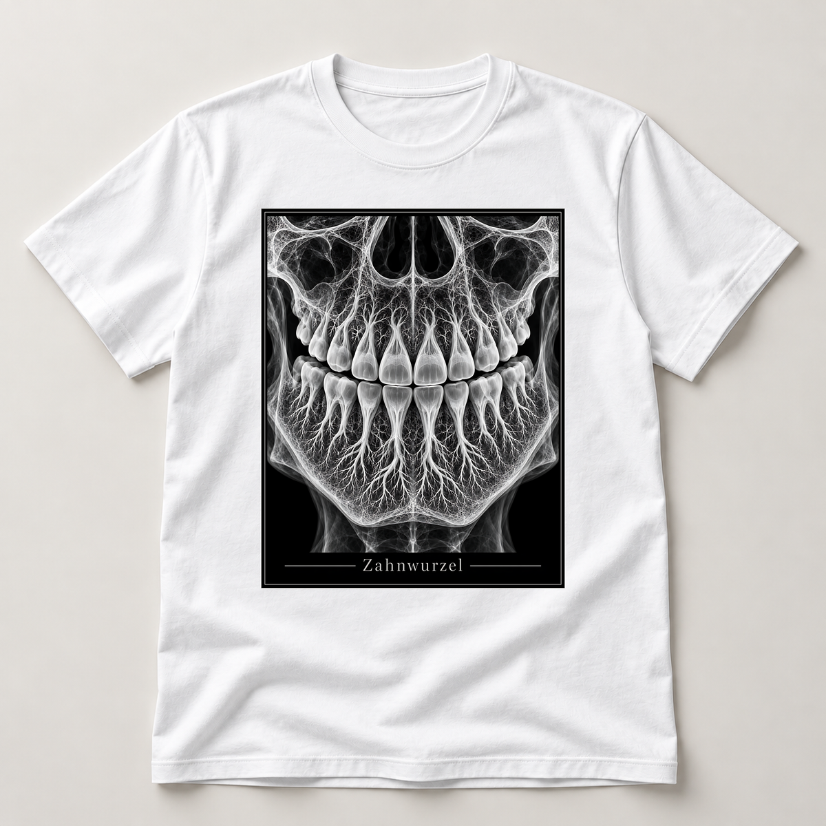Zahnwurzel – weißes T-Shirt als flache Ansicht