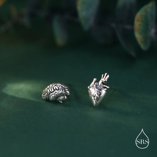 Herz & Gehirn Ohrstecker – Anatomischer Schmuck aus 925er Sterling Silber | Gold & Roségold vergoldet | Medizin trifft Design