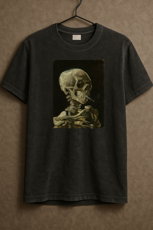 Kopf eines Skeletts mit brennender Zigarette ( Vincent van Gogh) -  Bio Baumwolle Premium Unisex