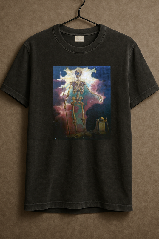 Allegorisches Porträt eines Skelett-Kriegers – Öl auf Leinwand, 18. Jahrhundert - Bio Baumwolle Premium Unisex