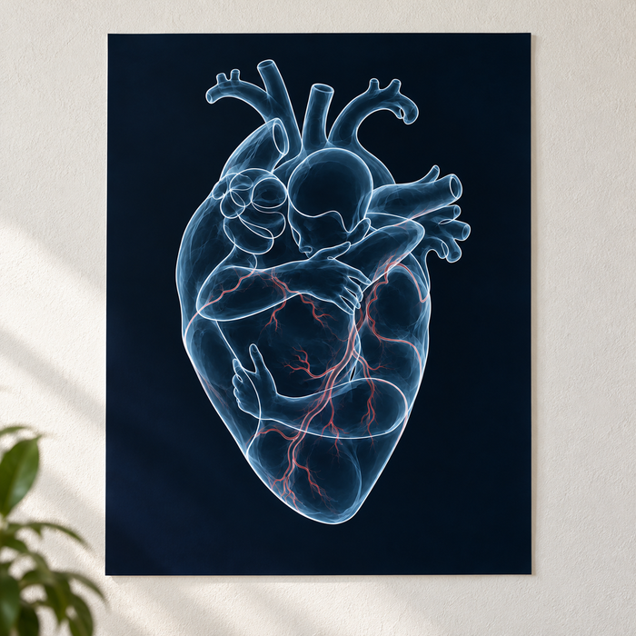 Herzumarmung – Blaue Verbundenheit als Poster ohne Rahmen.