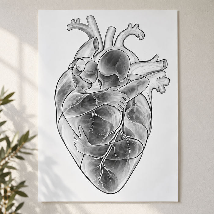 Herzumarmung – Klare Konturen als Poster ohne Rahmen.
