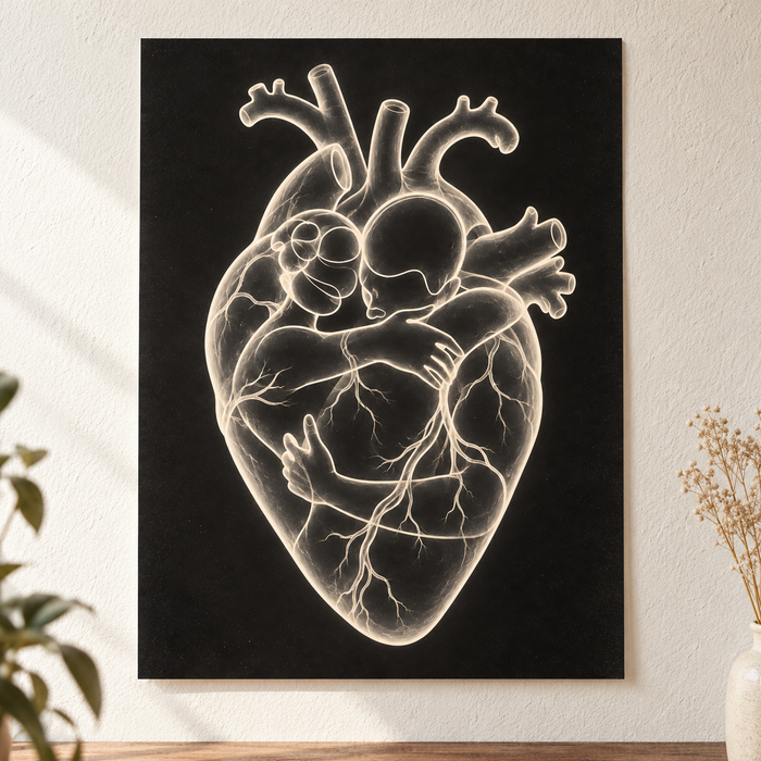 Herzumarmung – Warmes Leuchten als Poster ohne Rahmen.