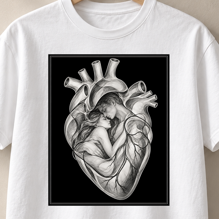 Geborgenes Herz – Röntgen T-Shirt, Motiv als Nahaufnahme