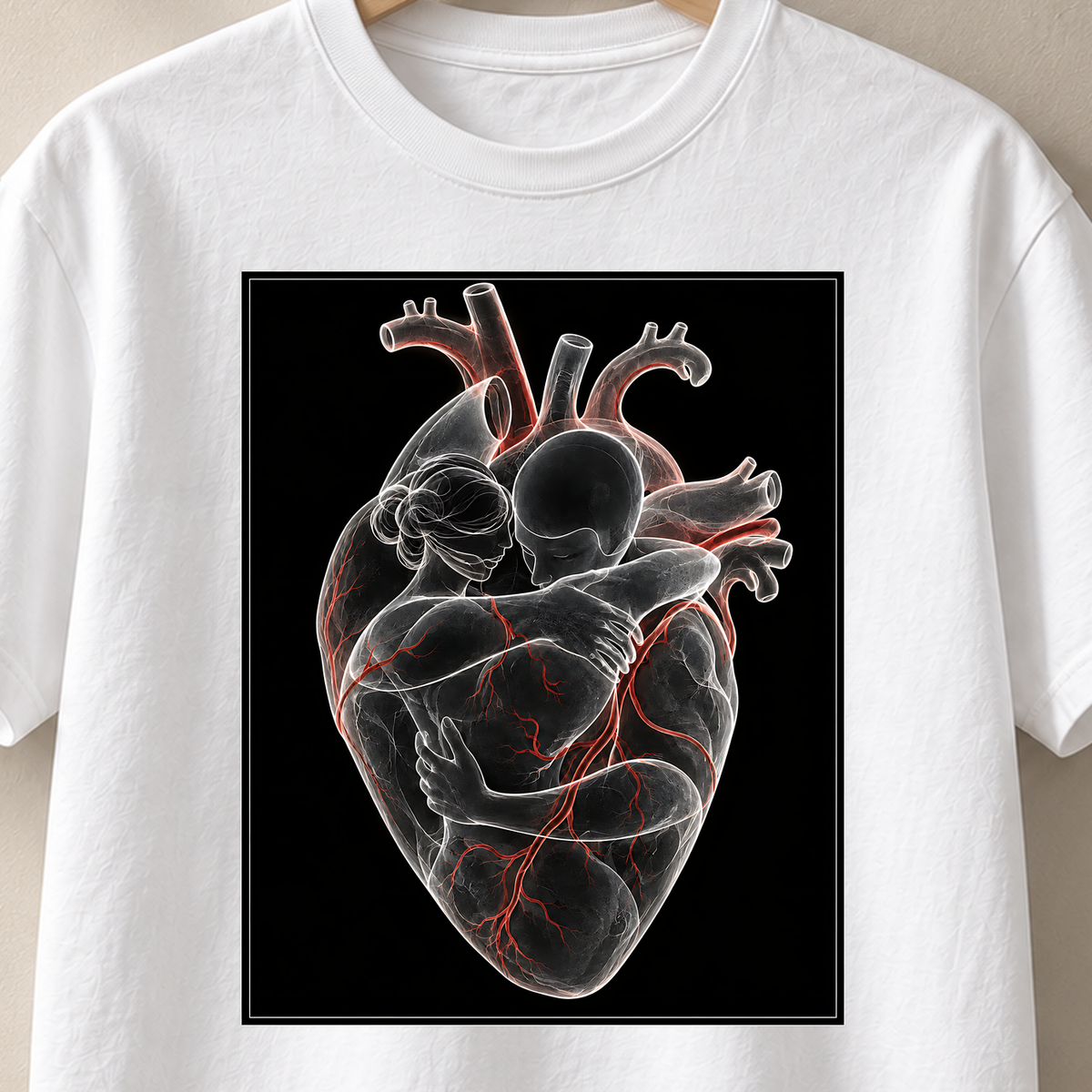 Rote Herzenslinien – Röntgen T-Shirt, Motiv als Nahaufnahme