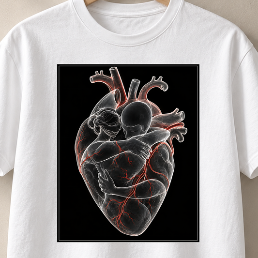 Rote Herzenslinien – Röntgen T-Shirt, Motiv als Nahaufnahme
