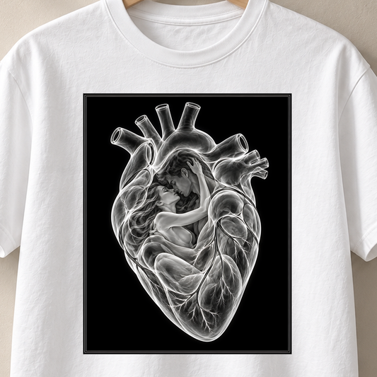 Im Herzen gehalten – Röntgen T-Shirt, Motiv als Nahaufnahme