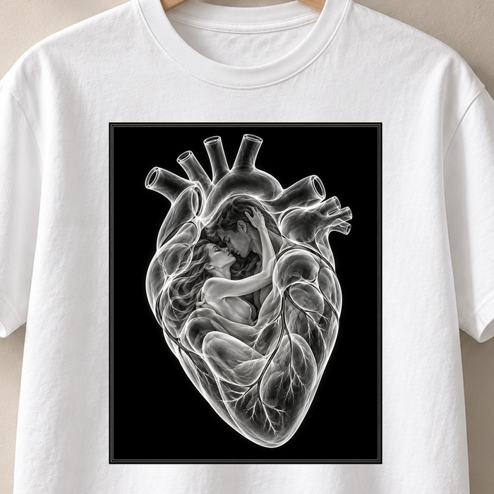 Im Herzen gehalten – Röntgen T-Shirt, Motiv als Nahaufnahme