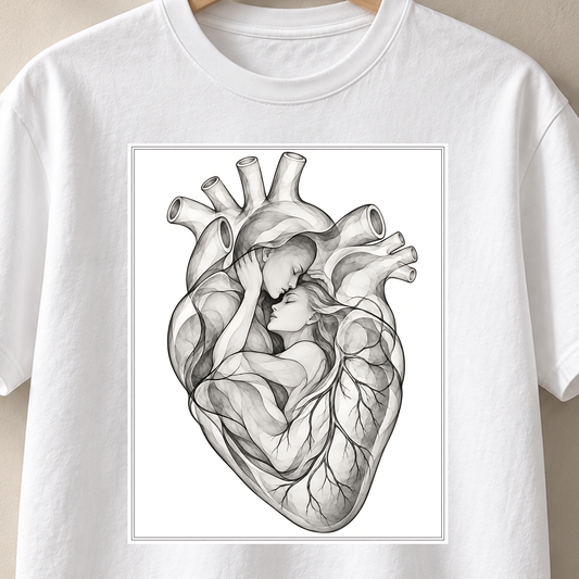Zarte Herzensnähe – Röntgen T-Shirt, Motiv als Nahaufnahme