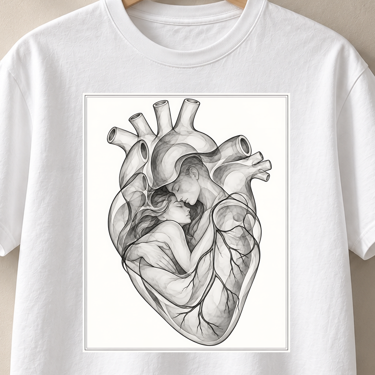 Einander nah – Röntgen T-Shirt, Motiv als Nahaufnahme
