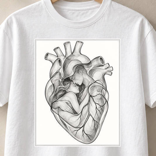 Einander nah – Röntgen T-Shirt, Motiv als Nahaufnahme