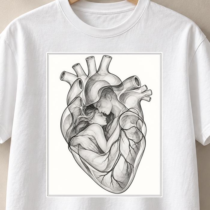 Einander nah – Röntgen T-Shirt, Motiv als Nahaufnahme