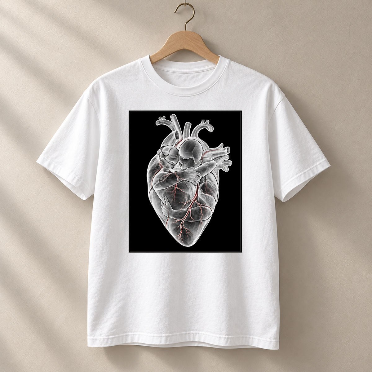 Zusammen im Herzen – weißes T-Shirt hängend