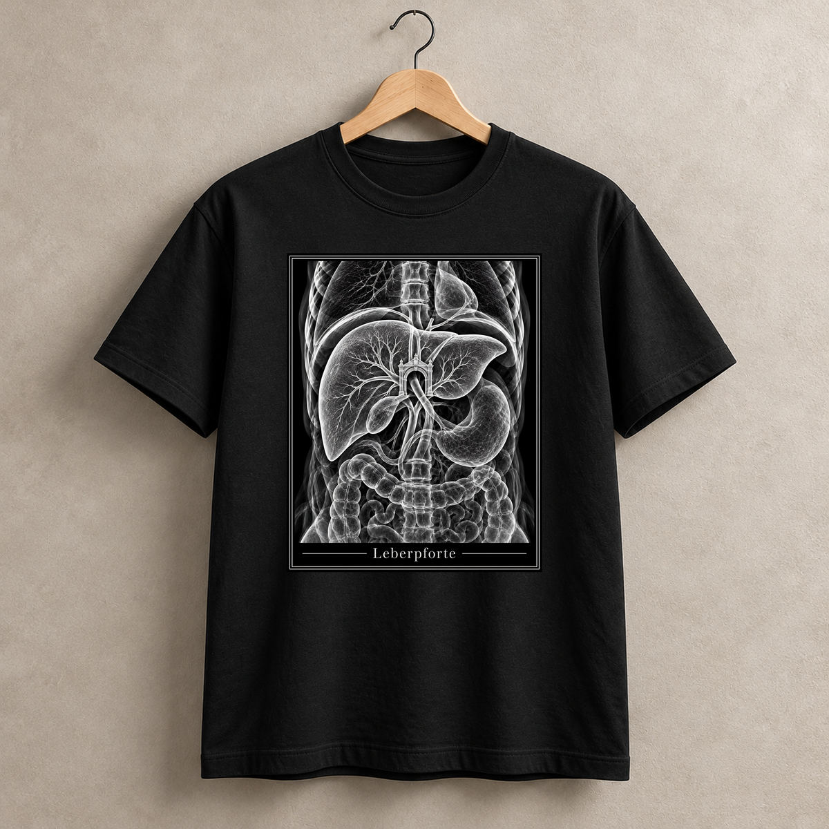 Leberpforte – schwarzes T-Shirt hängend