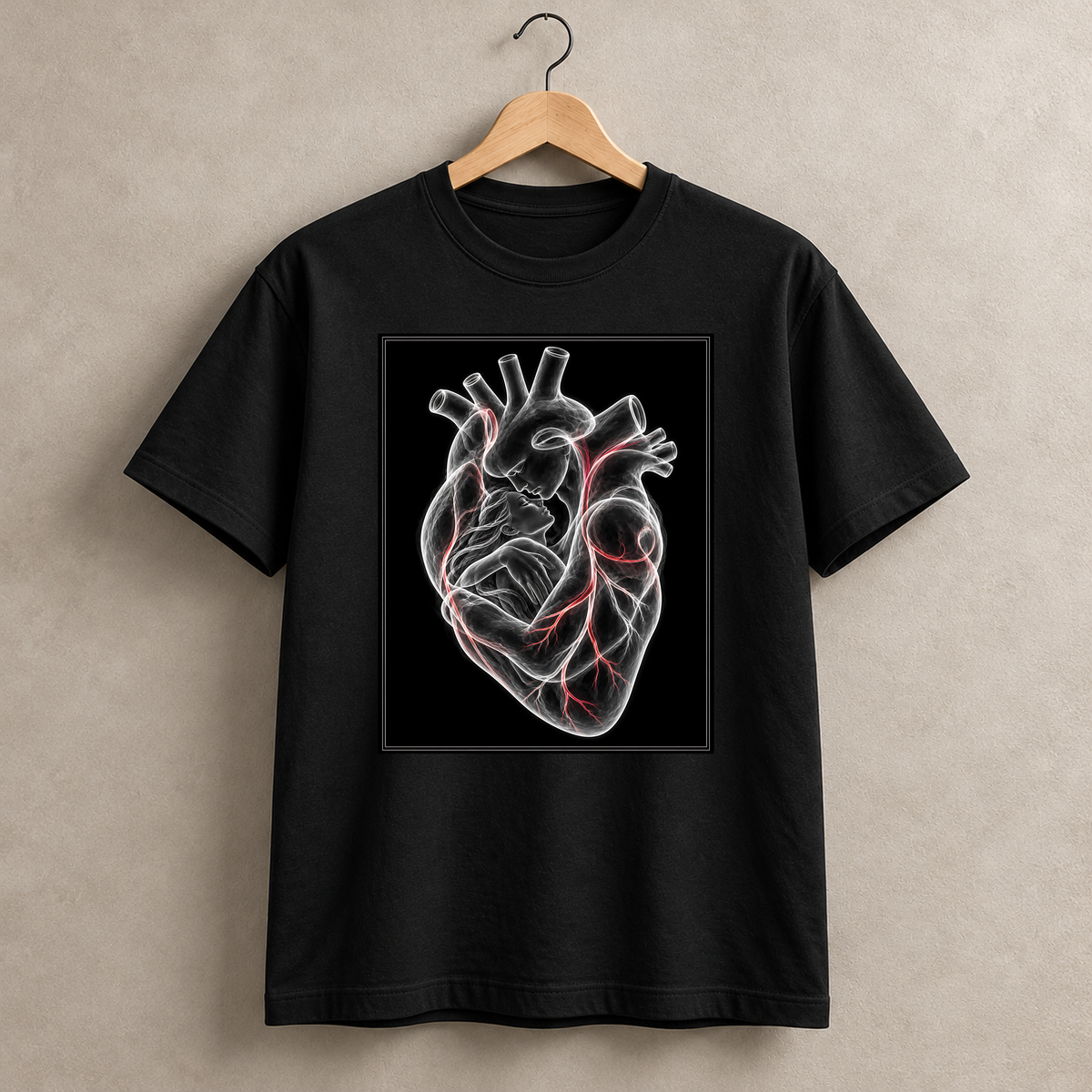 Herzensbegegnung – schwarzes T-Shirt hängend