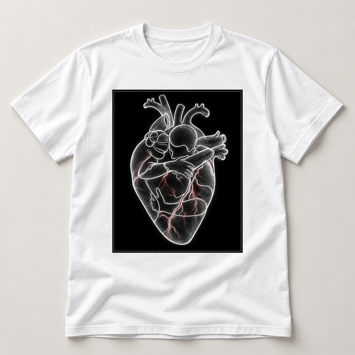 Halt im Herzen – weißes T-Shirt als flache Ansicht