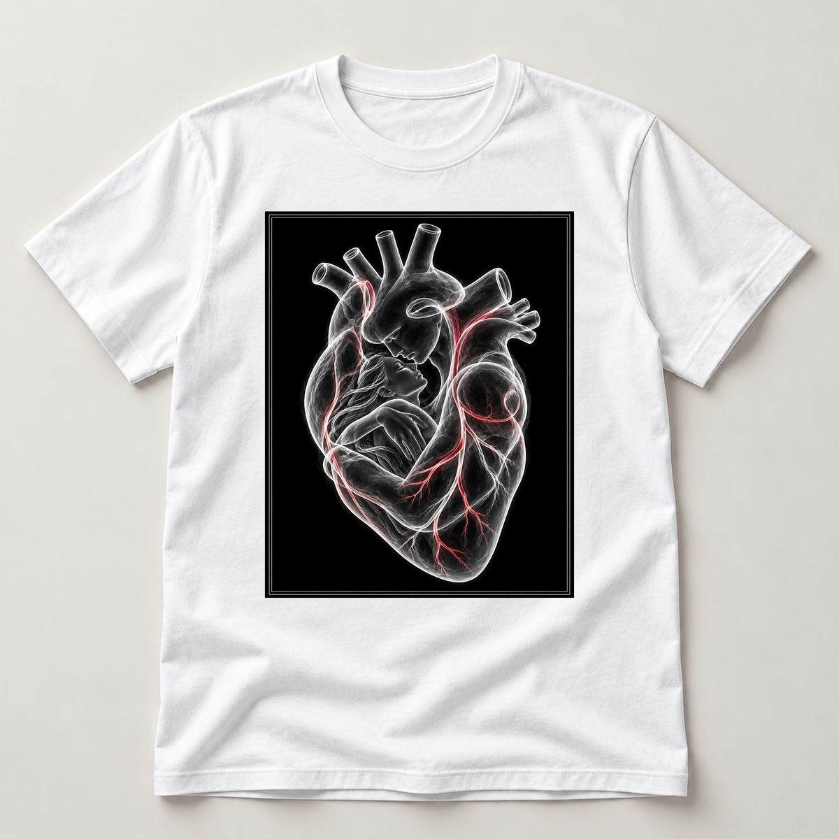 Herzensbegegnung – weißes T-Shirt als flache Ansicht