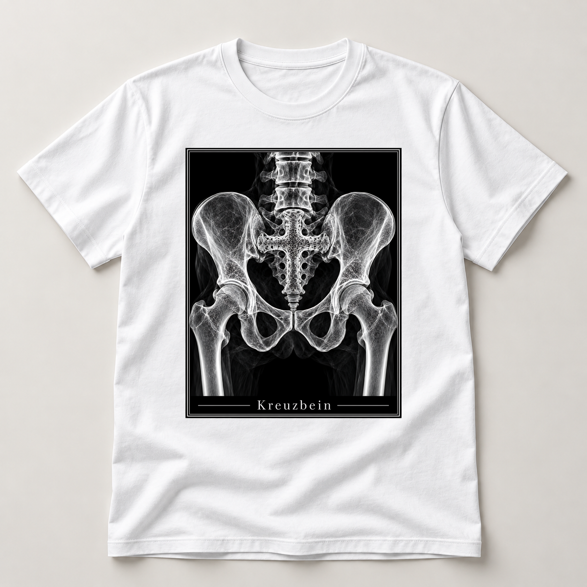 Kreuzbein – weißes T-Shirt als flache Ansicht