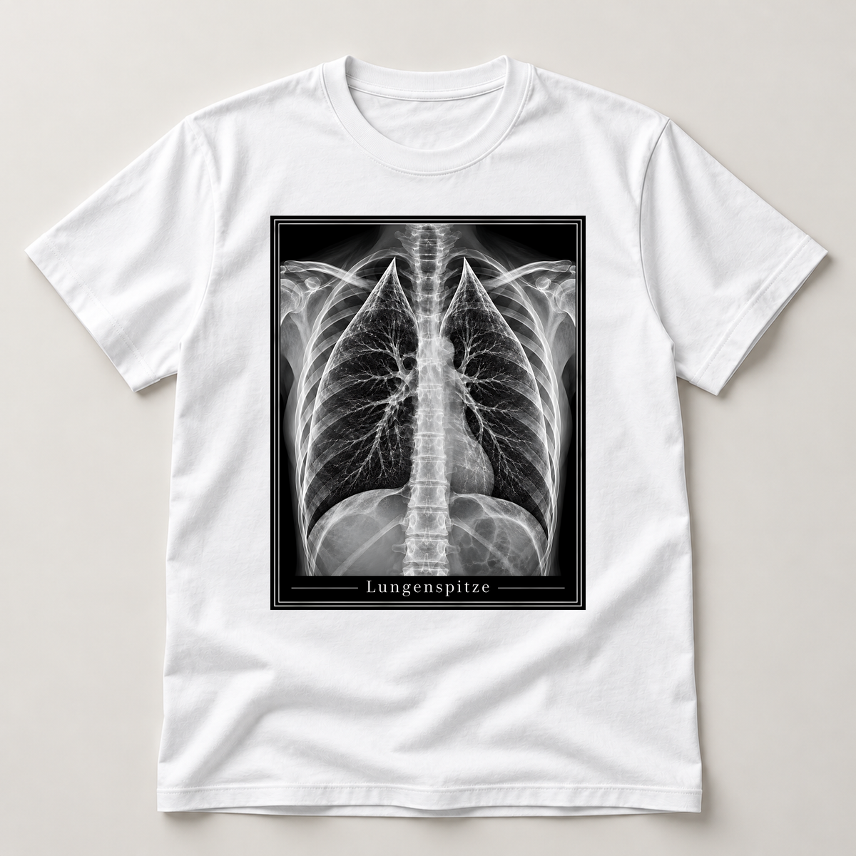 Lungenspitze – weißes T-Shirt als flache Ansicht