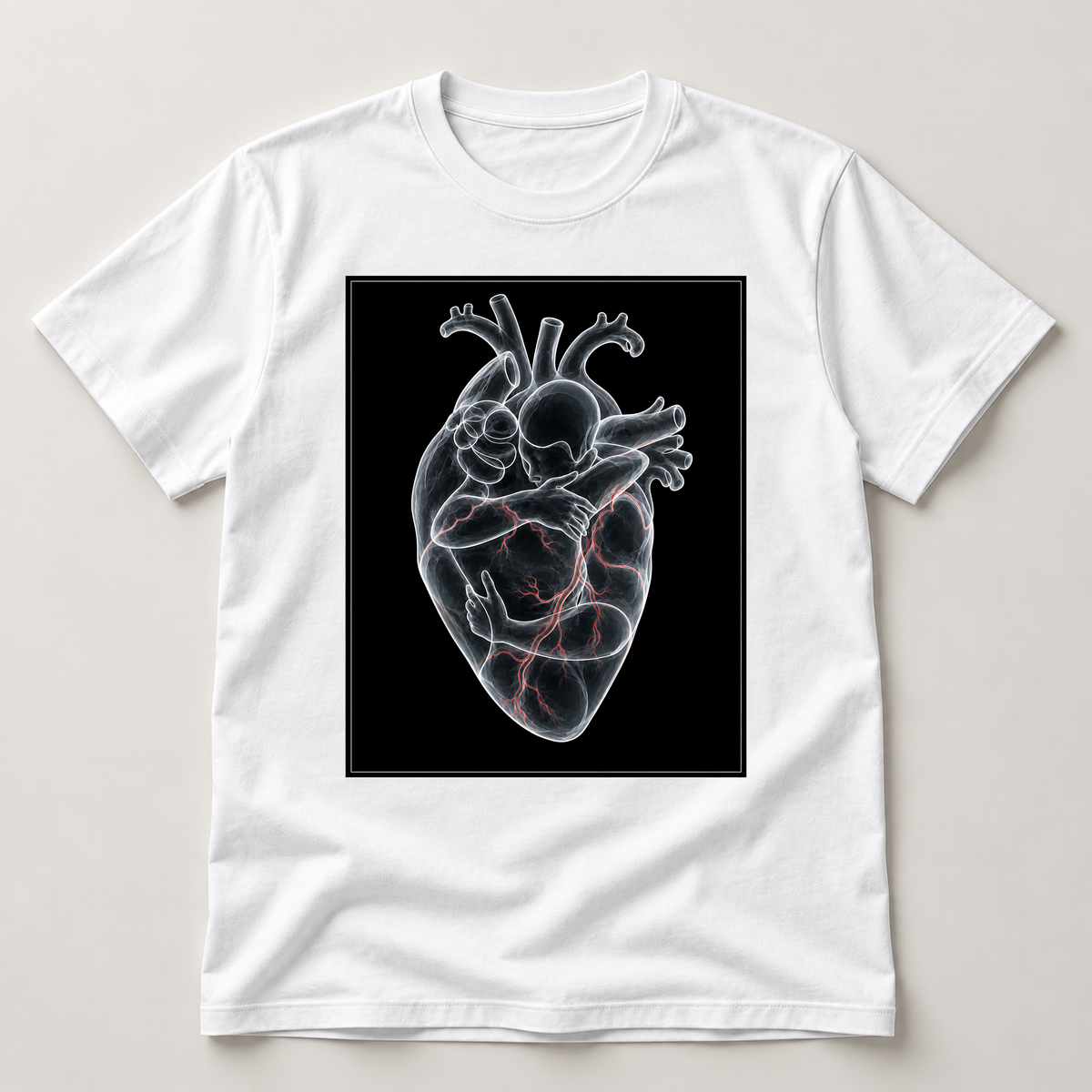 Vertraute Nähe – weißes T-Shirt als flache Ansicht
