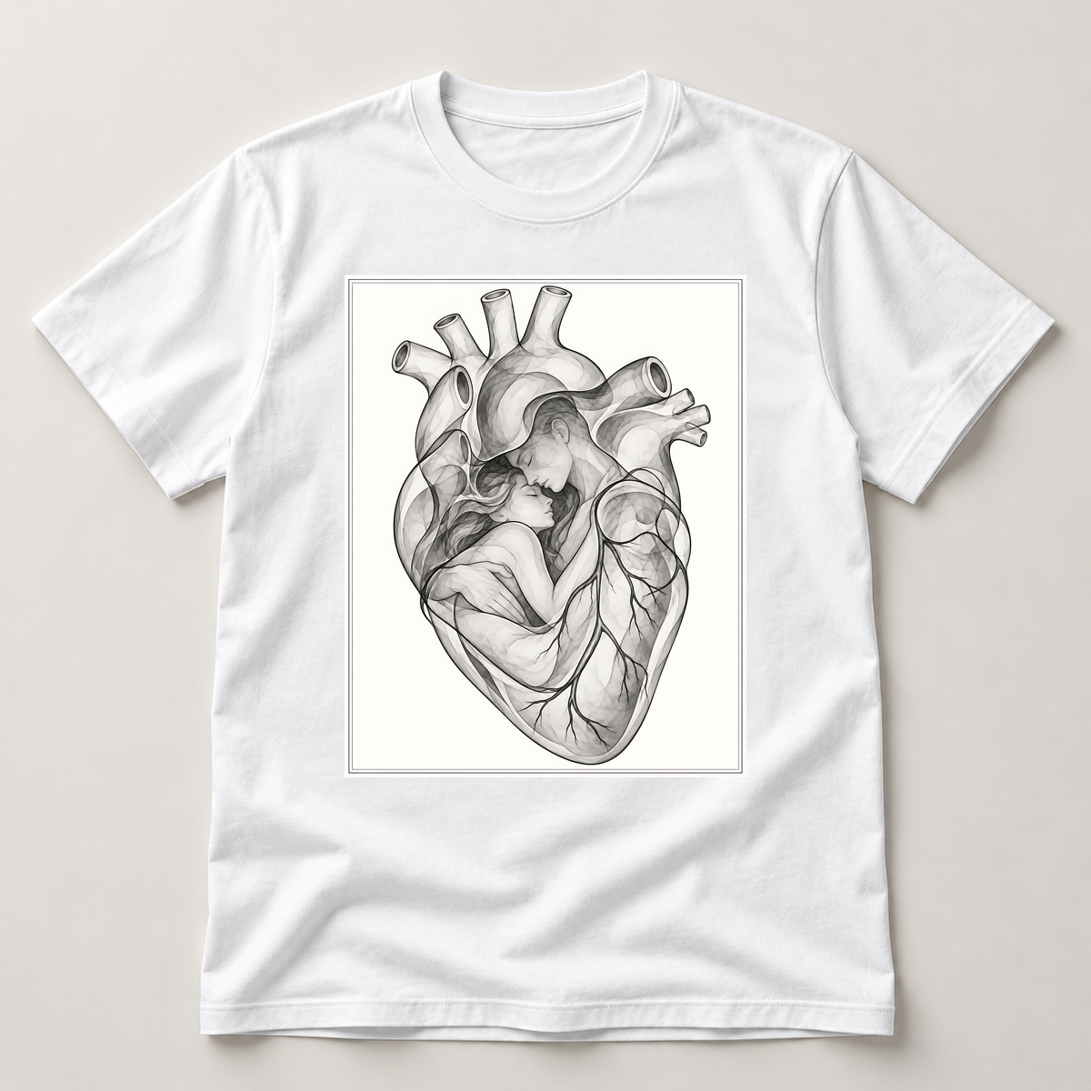 Einander nah – weißes T-Shirt als flache Ansicht