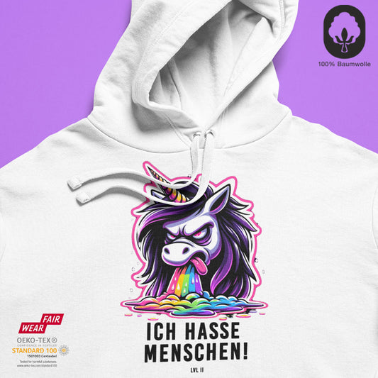 Ich hasse Menschen LvL II - BioBlend Hoodie: Mode mit Mehrwert (organische Baumwolle)