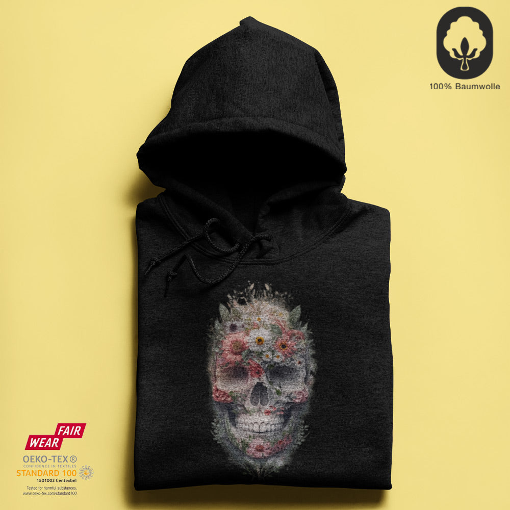 Blossum Skull - BioBlend Hoodie: Mode mit Mehrwert (organische Baumwolle)