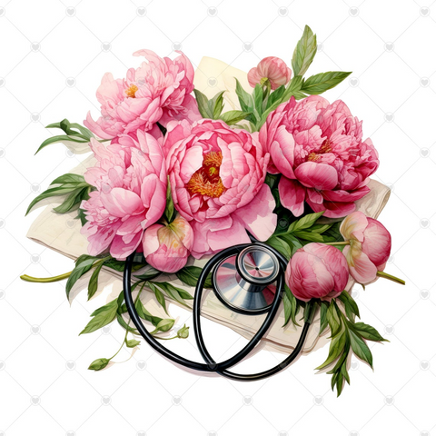 Geschenk: Arzt-Stethoskop mit Pfingstrosen Clipart Bundle