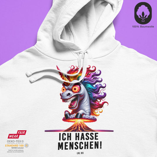 Ich hasse Menschen LvL VII - BioBlend Hoodie: Mode mit Mehrwert (organische Baumwolle)