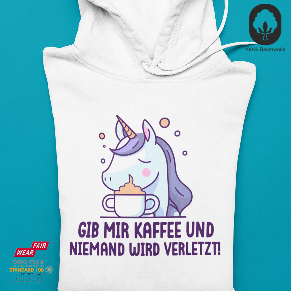 Kapuzenjacke Mit Mürrischem Einhorn Design - Lustiger Kaffee Spruch