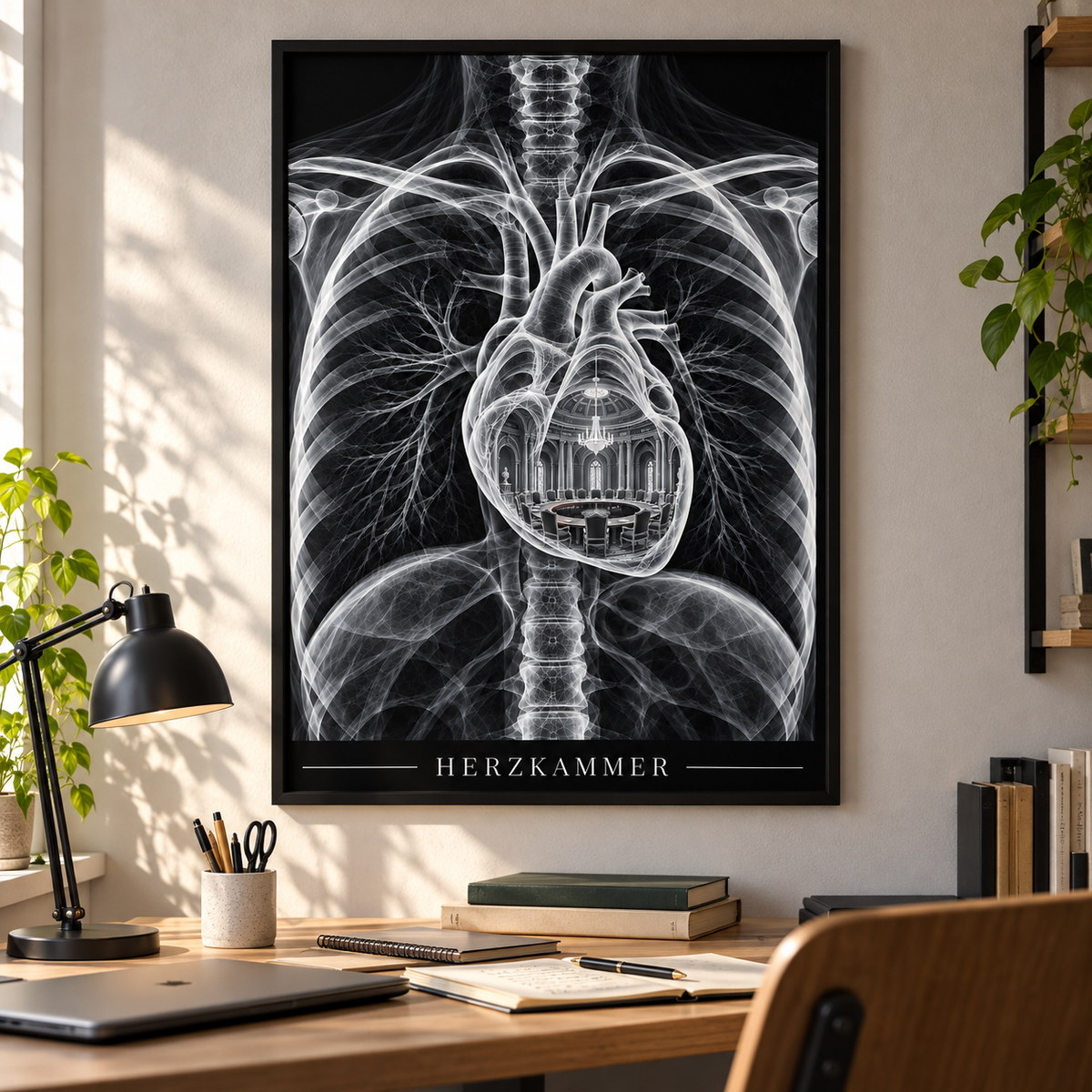 Herzkammer – Ratssaal – gerahmtes Wandbild im Arbeitszimmer