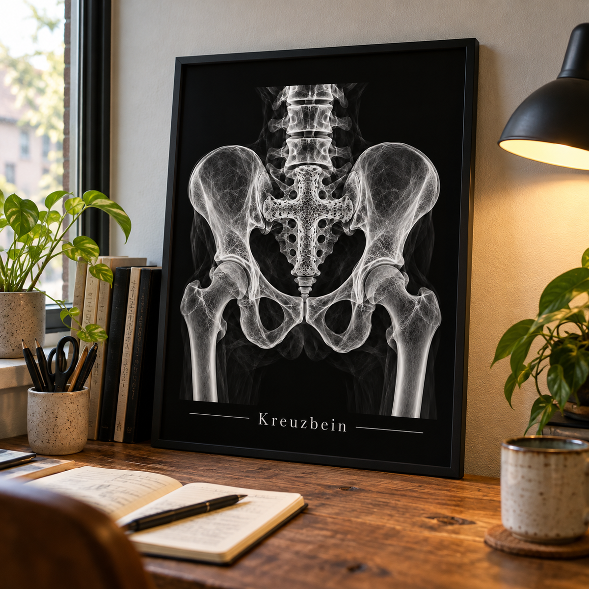 Kreuzbein – gerahmtes Wandbild im Arbeitszimmer