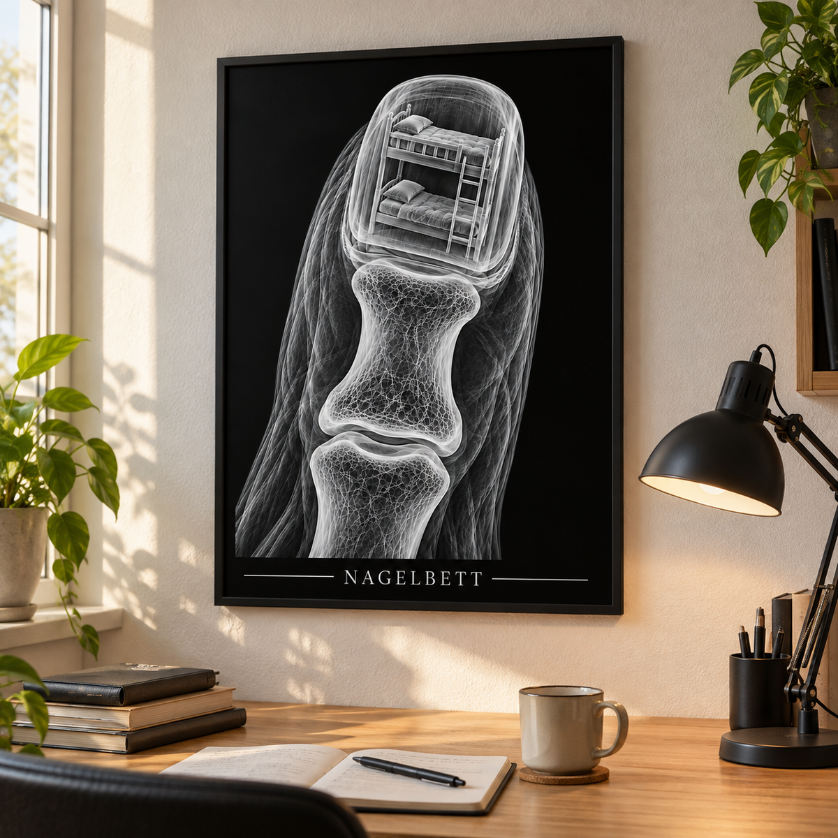 Nagelbett – Etagenbett – gerahmtes Wandbild im Arbeitszimmer