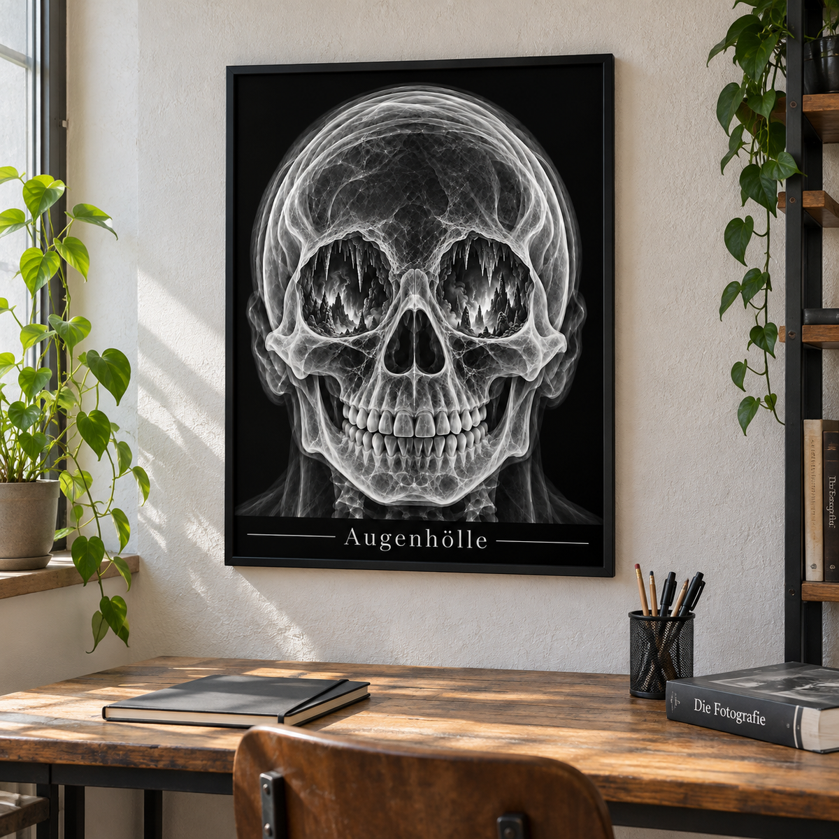 Augenhölle – Feuerhöhlen – gerahmtes Wandbild im Arbeitszimmer