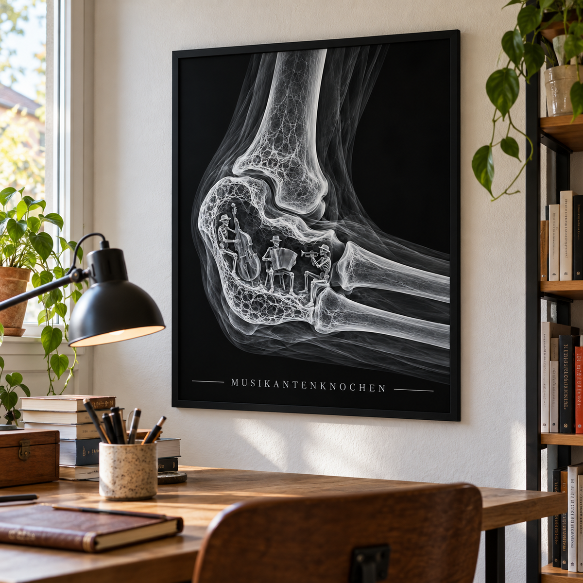 Musikantenknochen – gerahmtes Wandbild im Arbeitszimmer