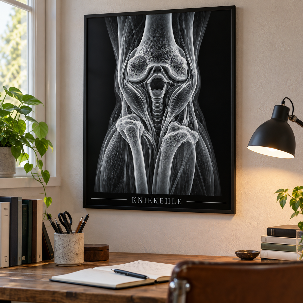 Kniekehle – gerahmtes Wandbild im Arbeitszimmer