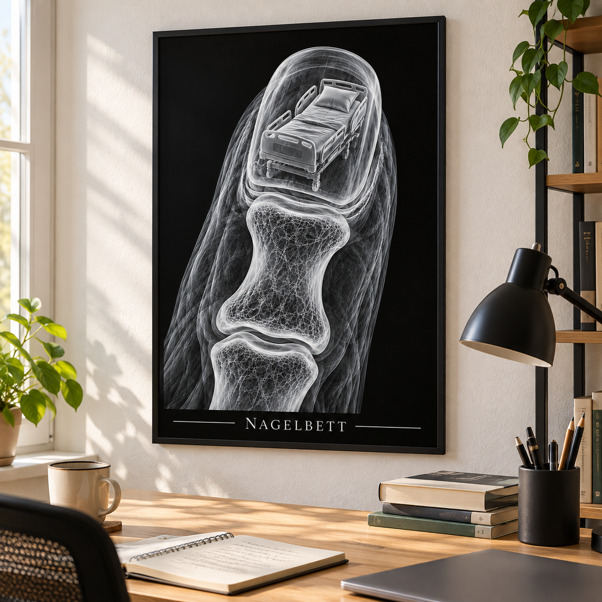 Nagelbett – Klinikbett – gerahmtes Wandbild im Arbeitszimmer