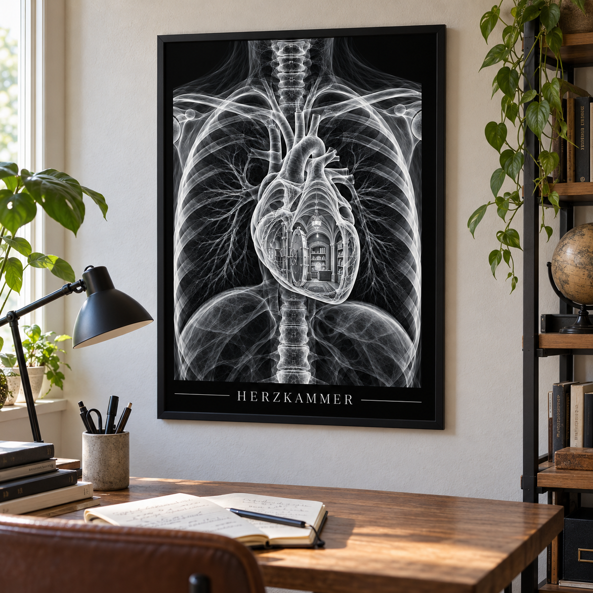 Herzkammer – Tresor – gerahmtes Wandbild im Arbeitszimmer