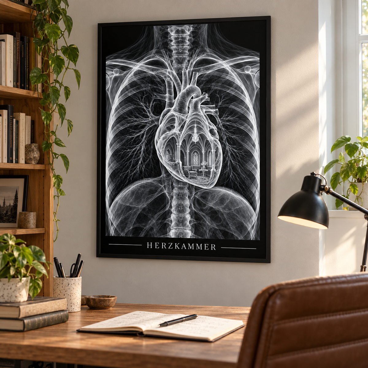 Herzkammer – Salon – gerahmtes Wandbild im Arbeitszimmer